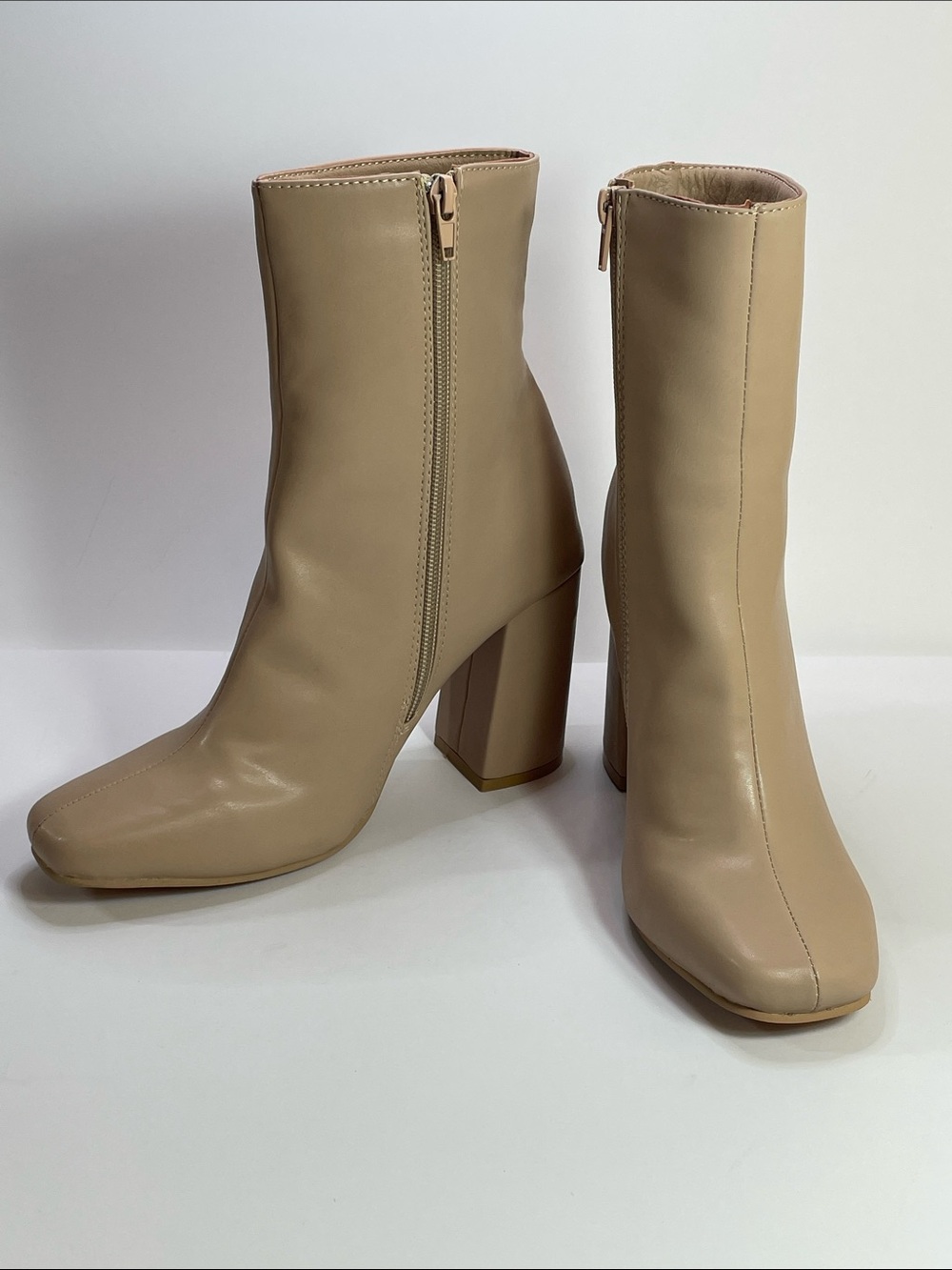 Streetwear Society Women's Beige High Block Heel Ankle Boots Size7